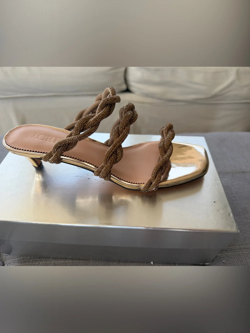 J.Crew Crystal Braided TripleStrap Metallic Sandal